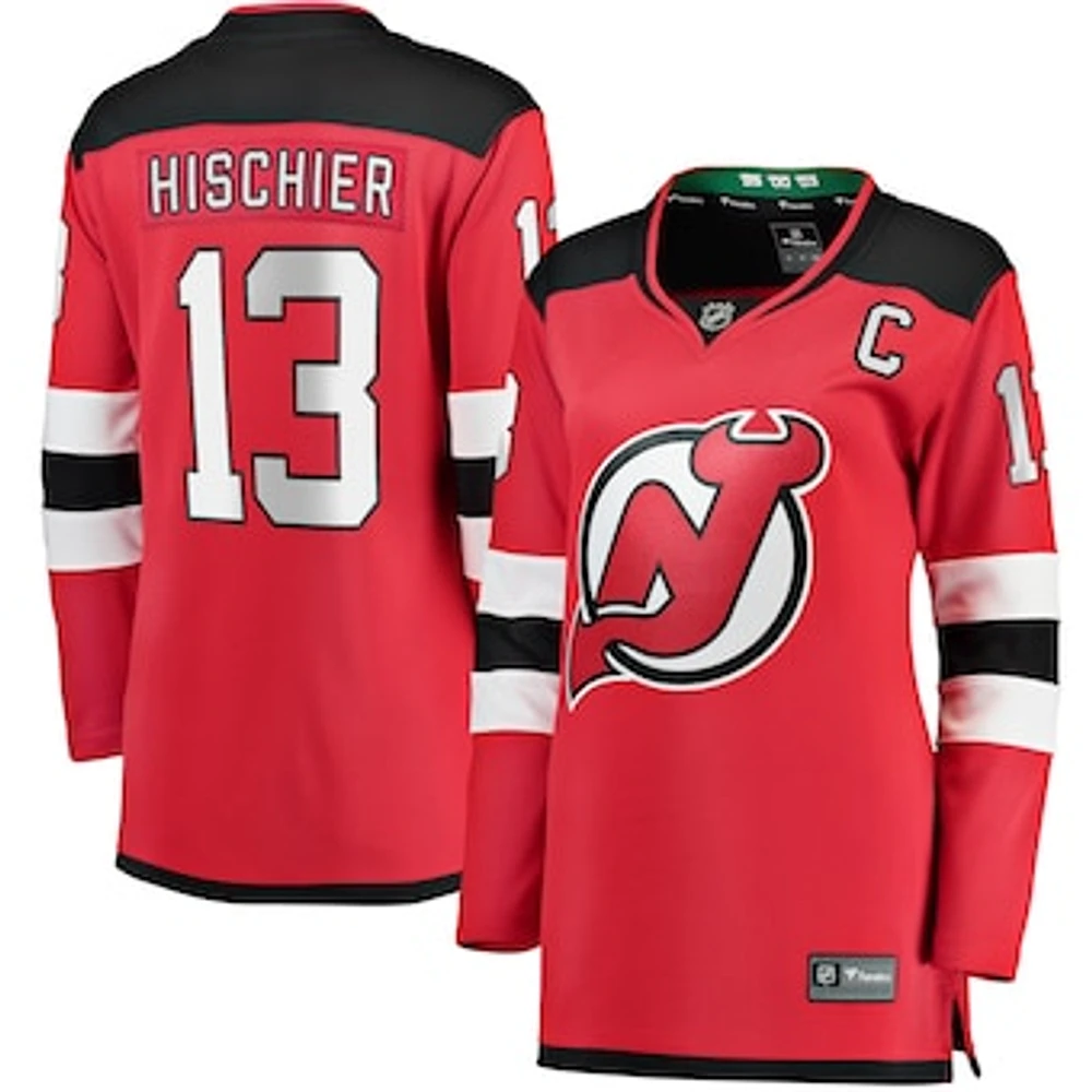 Women's Fanatics Nico Hischier Red New Jersey Devils Captain Patch Home Breakaway