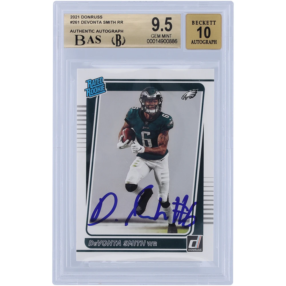 DeVonta Smith Philadelphia Eagles Autographed 2021 Panini Donruss Rated Rookie #261 BAS Authenticated 9.5/10 Rookie Card
