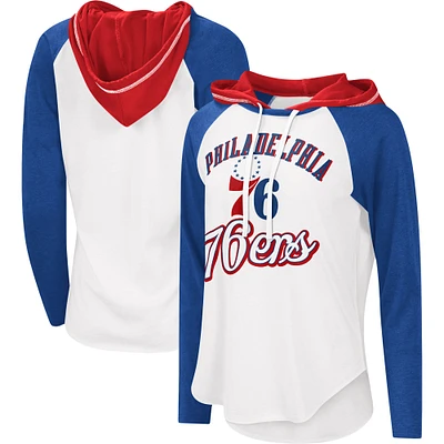 Women's G-III 4Her by Carl Banks White Philadelphia 76ers MVP Raglan Hoodie Long Sleeve T-Shirt