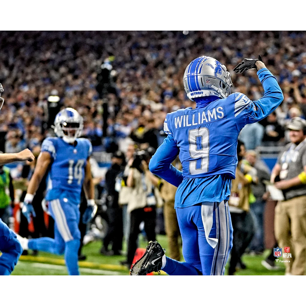 Jameson Williams Detroit Lions Unsigned Celebrating His First Career Touchdown Photograph