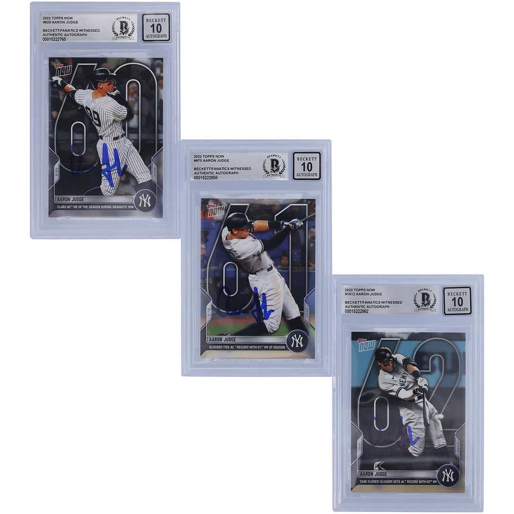 Aaron Judge New York Yankees Autographed 2022 Topps Now HR 606162 Set #9299751012 Beckett Fanatics Witnessed Authenticated 10 Card