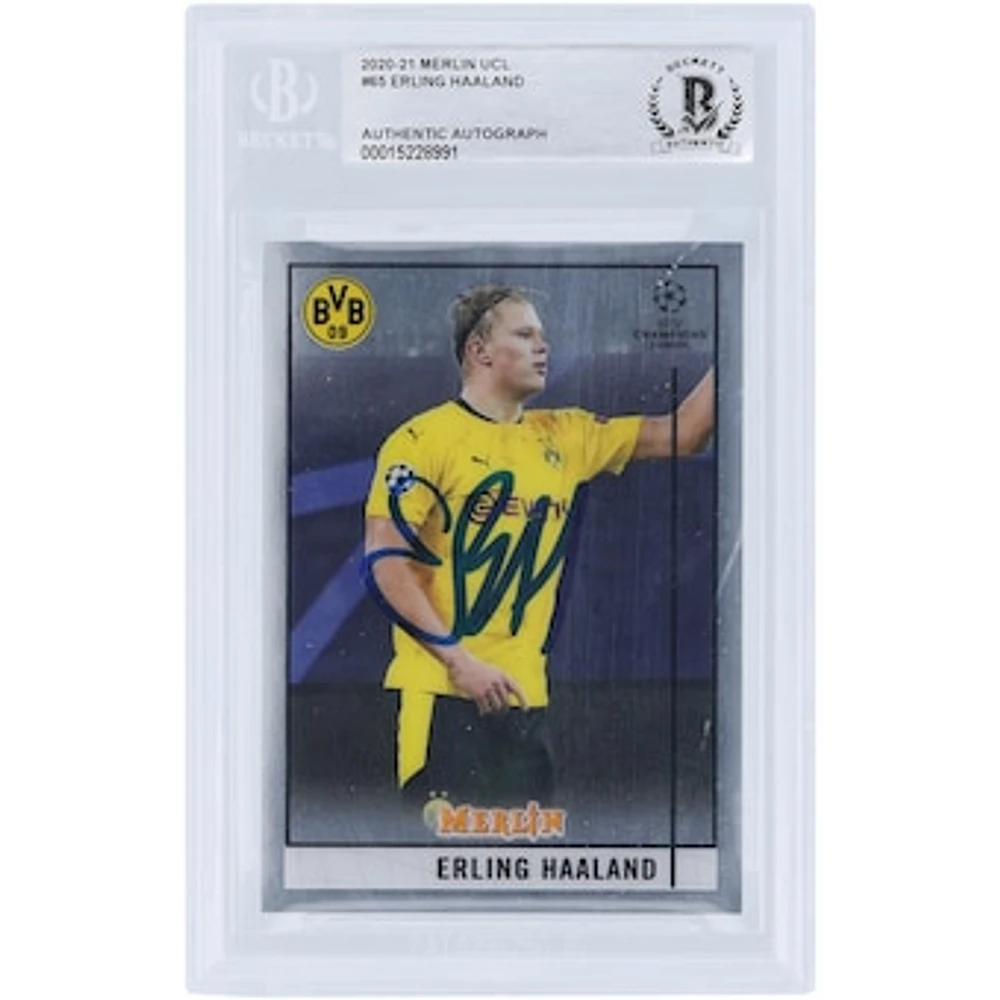 Erling Haaland Borussia Dortmund Autographed 2020-21 Topps Merlin Chrome Collection #65 BAS Authenticated Card