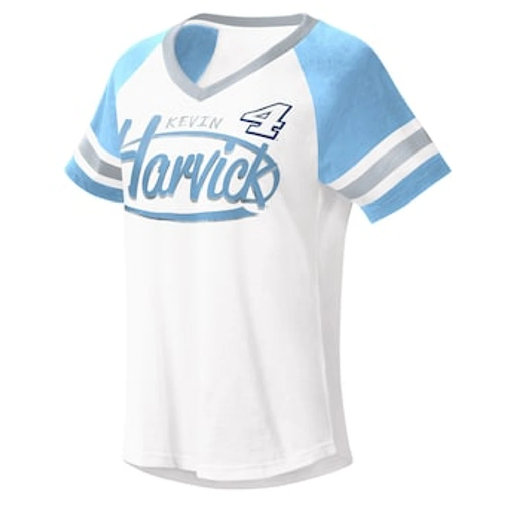 Women's G-III 4Her by Carl Banks White/Light Blue Kevin Harvick Circus Catch V-Neck T-Shirt