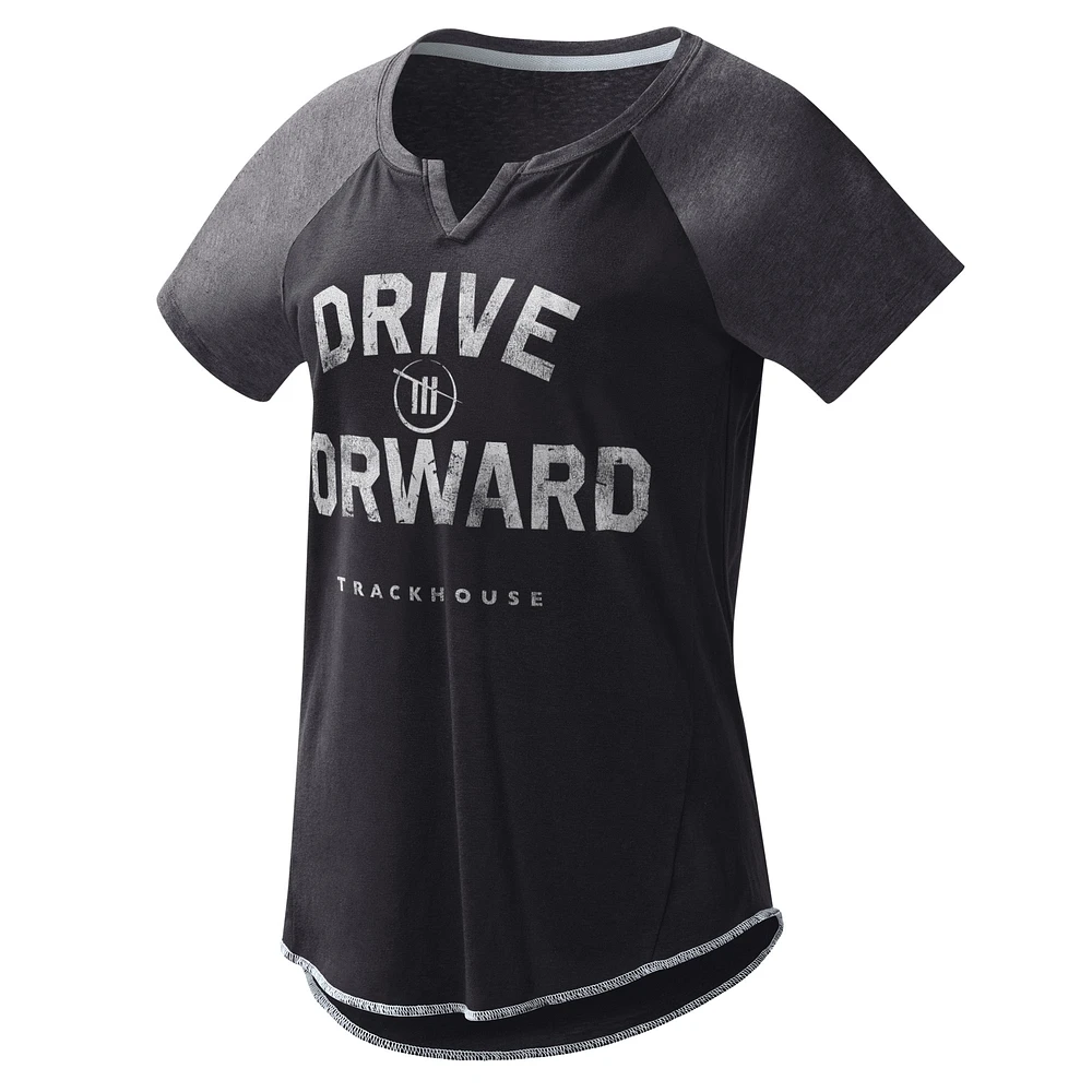 Women's G-III 4Her by Carl Banks Black TRACKHOUSE RACING Grand Slam Tri-Blend Notch V-Neck T-Shirt
