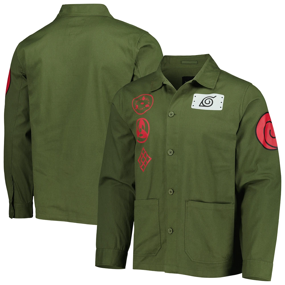 Men's BIOWORLD Olive Naruto Hidden Leaf Village Shinobi Button-Up Jacket