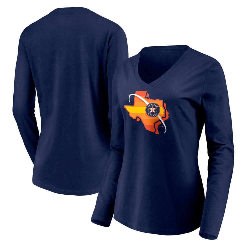 Women's Navy Houston Astros Team Logo Paint The Black Long Sleeve V-Neck T-Shirt