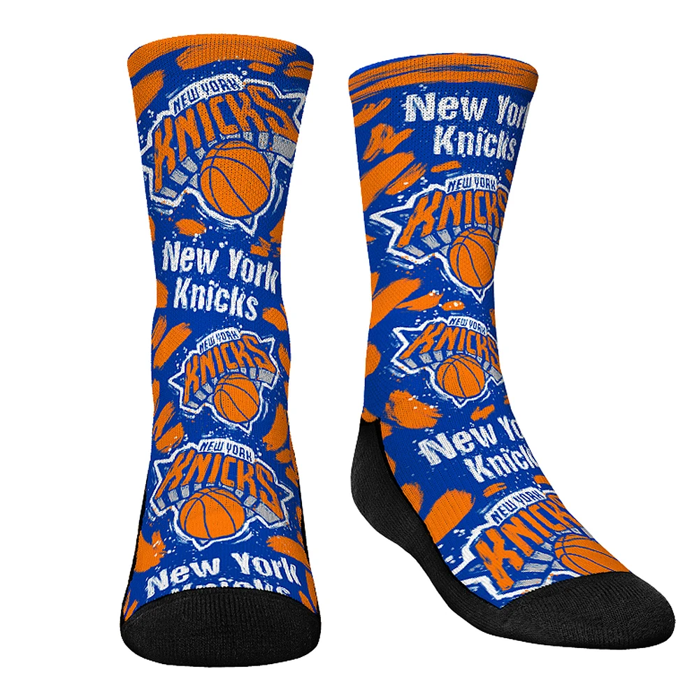 Youth Rock Em Socks New York Knicks Allover Logo & Paint Crew Socks