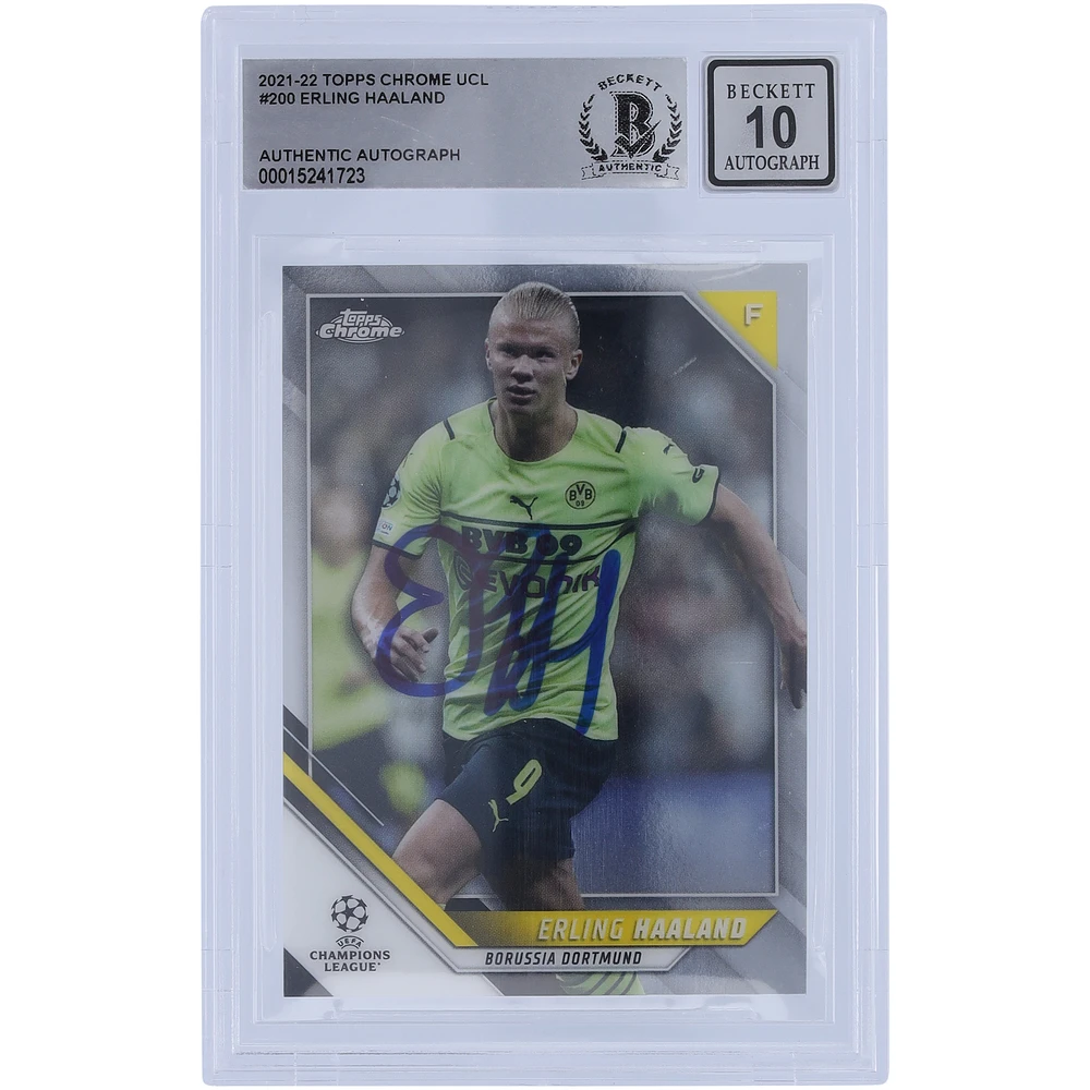 Erling Haaland Borussia Dortmund Autographed 2021-22 Topps Chrome UCL #200 BAS Authenticated 10 Card