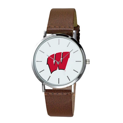 Wisconsin Badgers Plexus Brown Leather Watch