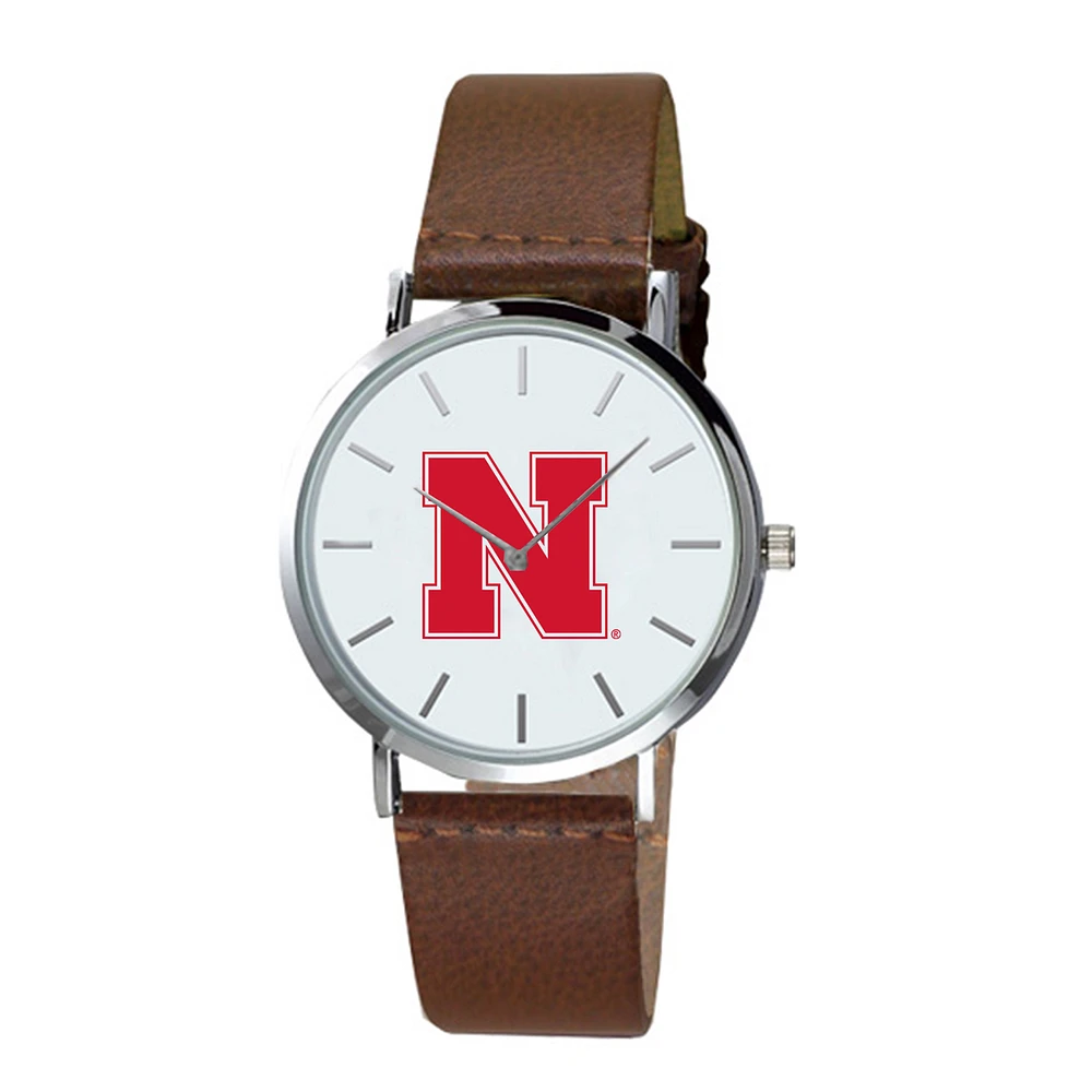 Nebraska Huskers Plexus Brown Leather Watch