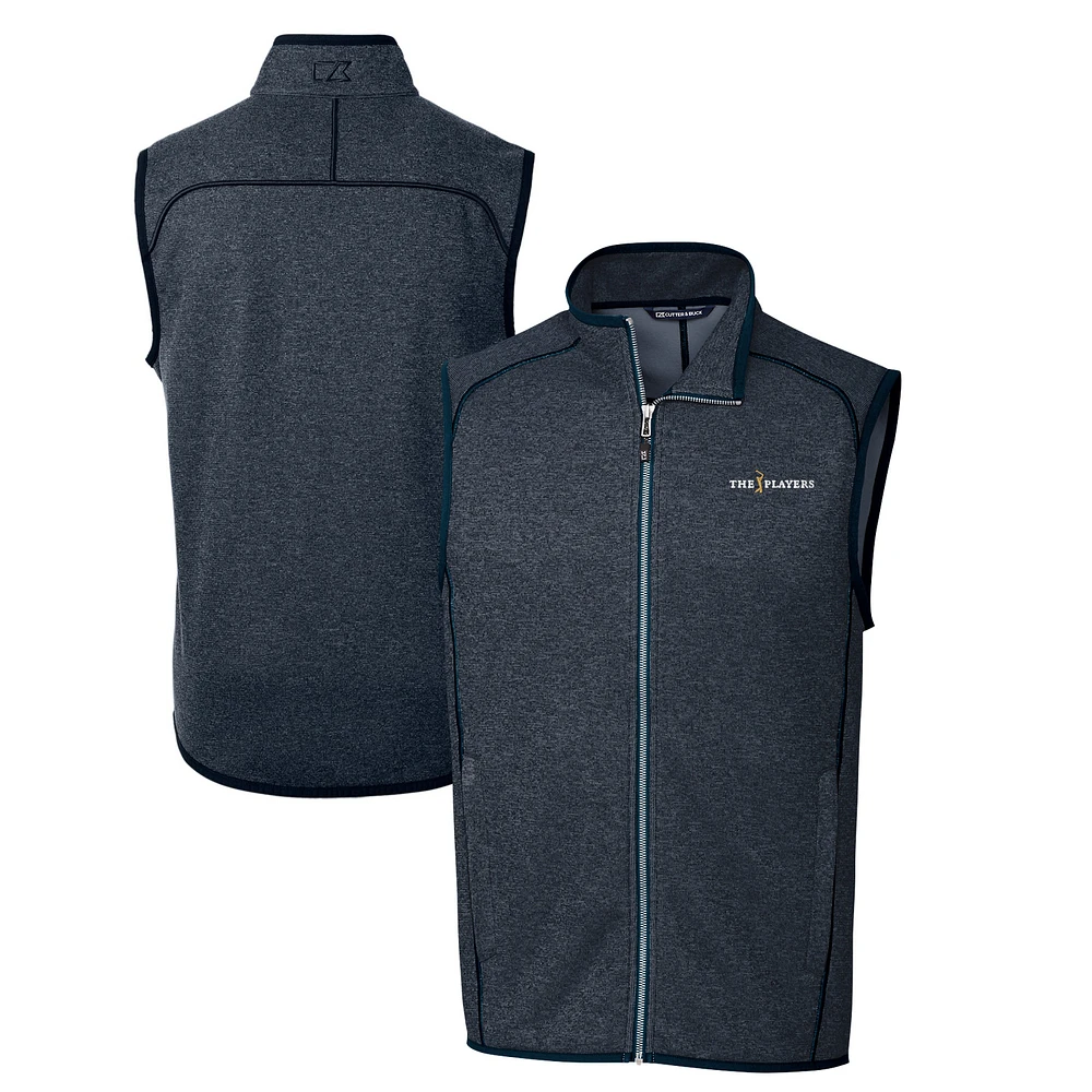 Men's Cutter & Buck Heather Navy THE PLAYERS Mainsail Sweater-Knit Fleece Full-Zip Vest