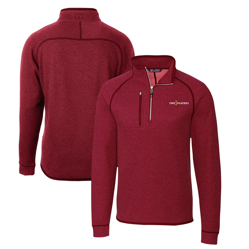 Men's Cutter & Buck Heather Red THE PLAYERS Mainsail Sweater-Knit Half-Zip Pullover Jacket