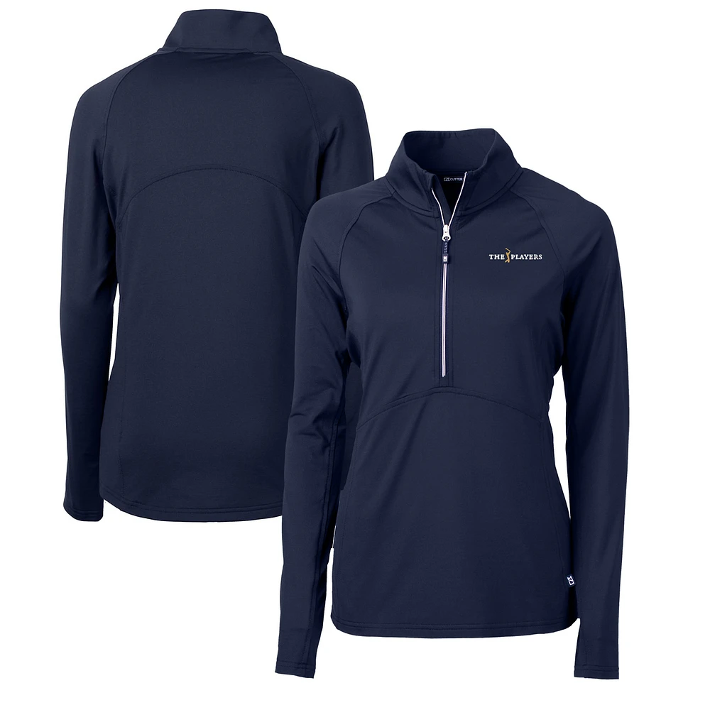 Women's Cutter & Buck Navy THE PLAYERS Adapt Eco Knit Stretch Recycled Quarter-Zip Pullover Top
