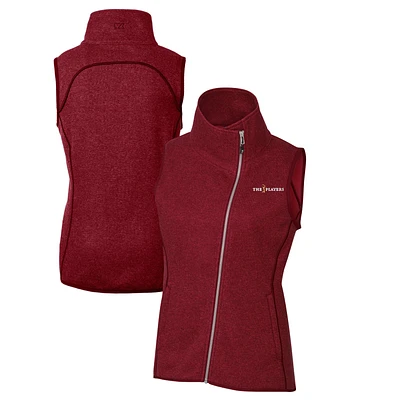 Women's Cutter & Buck Heather Red THE PLAYERS Mainsail Sweater-Knit Full-Zip Asymmetrical Vest