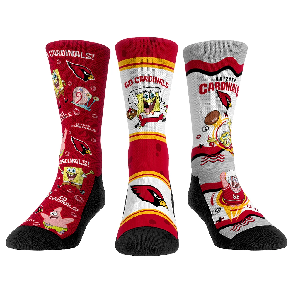 Unisex Rock Em Socks Arizona Cardinals NFL x Nickelodeon Spongebob Squarepants 3-Pack Crew Set