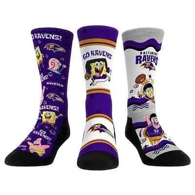 Unisex Rock Em Socks Baltimore Ravens NFL x Nickelodeon Spongebob Squarepants 3-Pack Crew Set