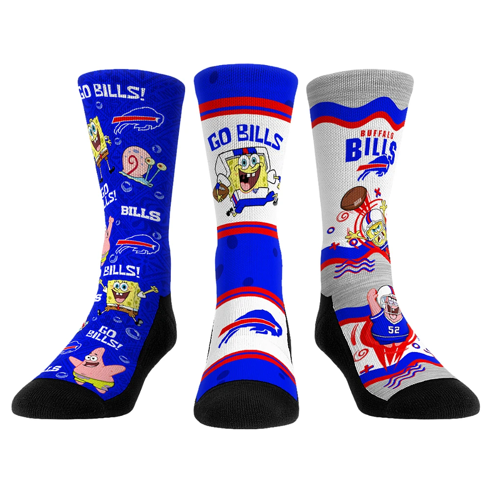 Unisex Rock Em Socks Buffalo Bills NFL x Nickelodeon Spongebob Squarepants 3-Pack Crew Set