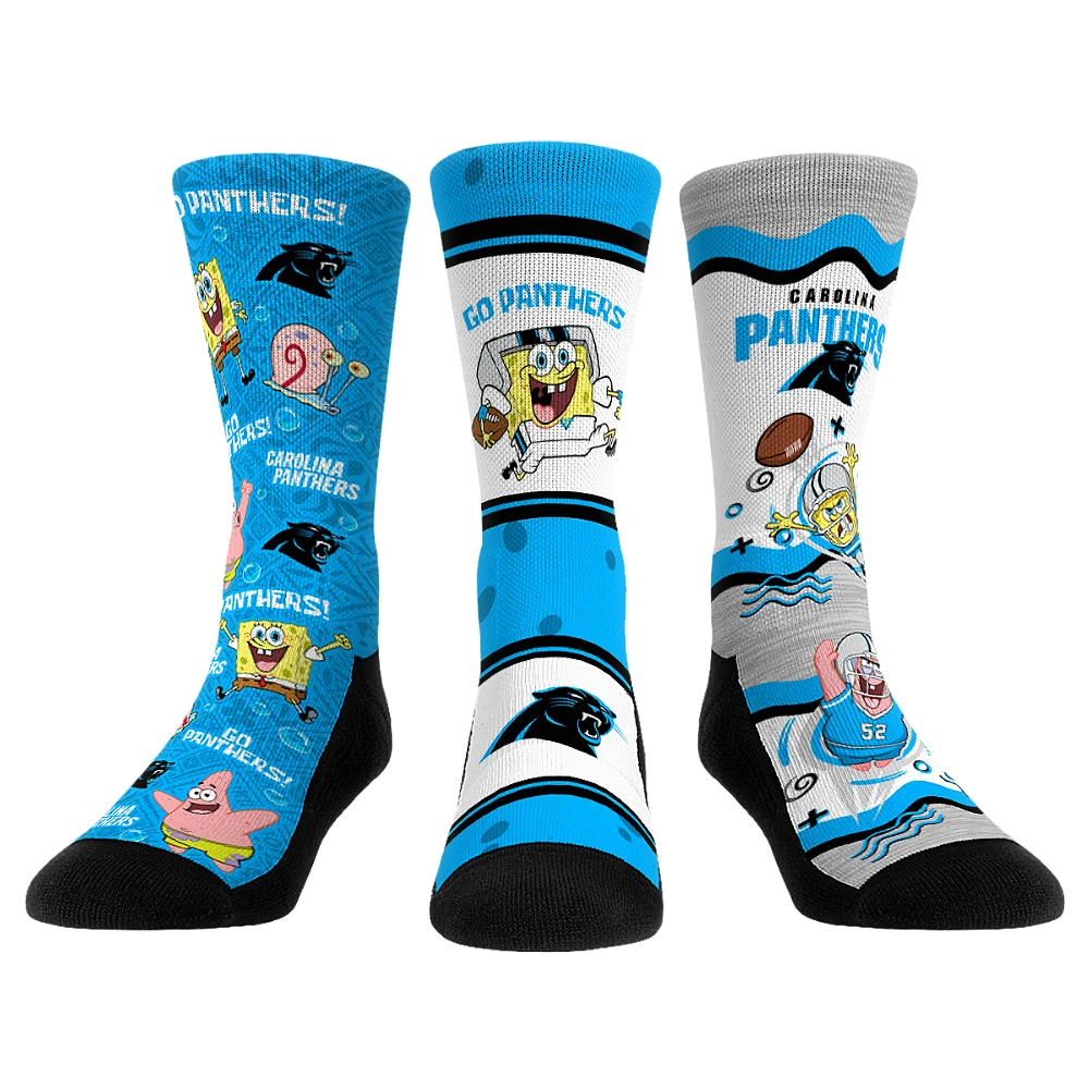 Unisex Rock Em Socks Carolina Panthers NFL x Nickelodeon Spongebob Squarepants 3-Pack Crew Set