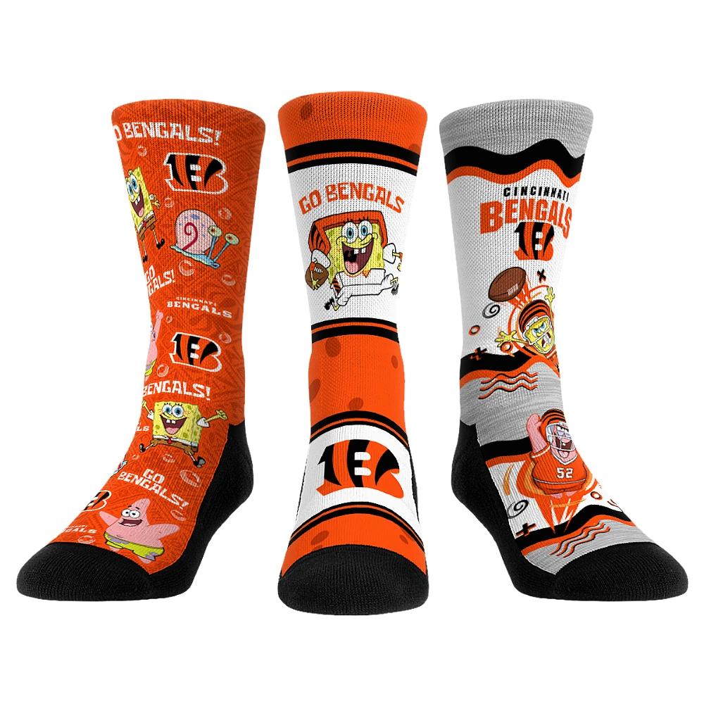 Unisex Rock Em Socks Cincinnati Bengals NFL x Nickelodeon Spongebob Squarepants 3-Pack Crew Set