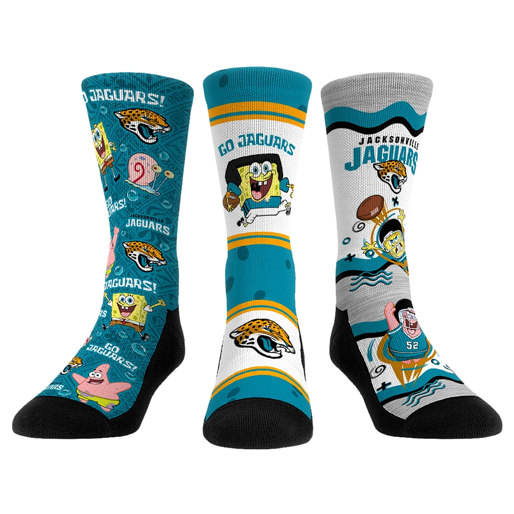 Unisex Rock Em Socks Jacksonville Jaguars NFL x Nickelodeon Spongebob Squarepants 3-Pack Crew Set