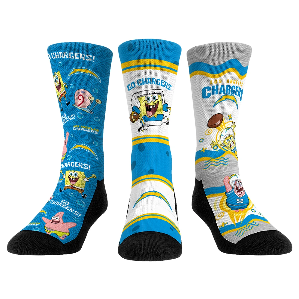 Unisex Rock Em Socks Los Angeles Chargers NFL x Nickelodeon Spongebob Squarepants 3-Pack Crew Set