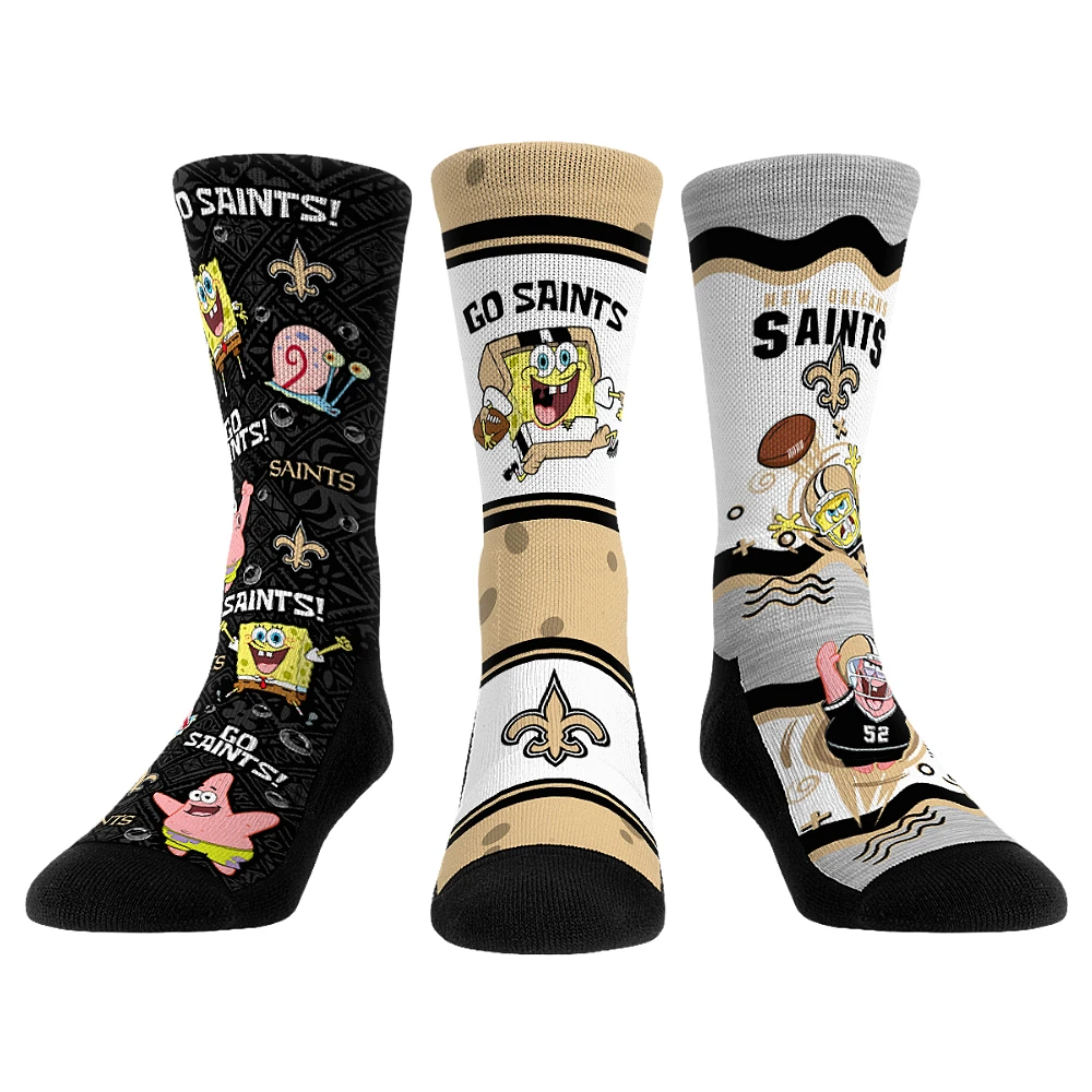 Unisex Rock Em Socks New Orleans Saints NFL x Nickelodeon Spongebob Squarepants 3-Pack Crew Set