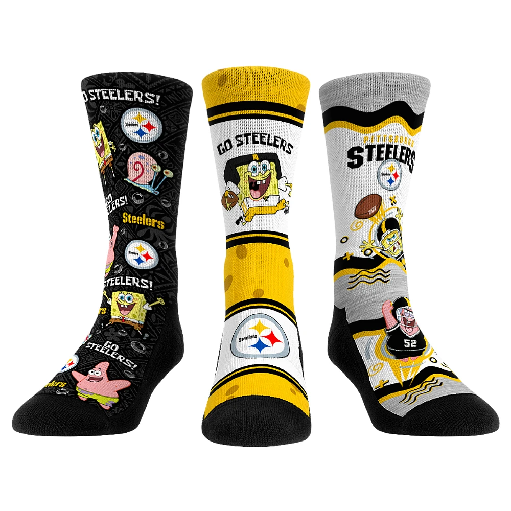 Unisex Rock Em Socks Pittsburgh Steelers NFL x Nickelodeon Spongebob Squarepants 3-Pack Crew Set
