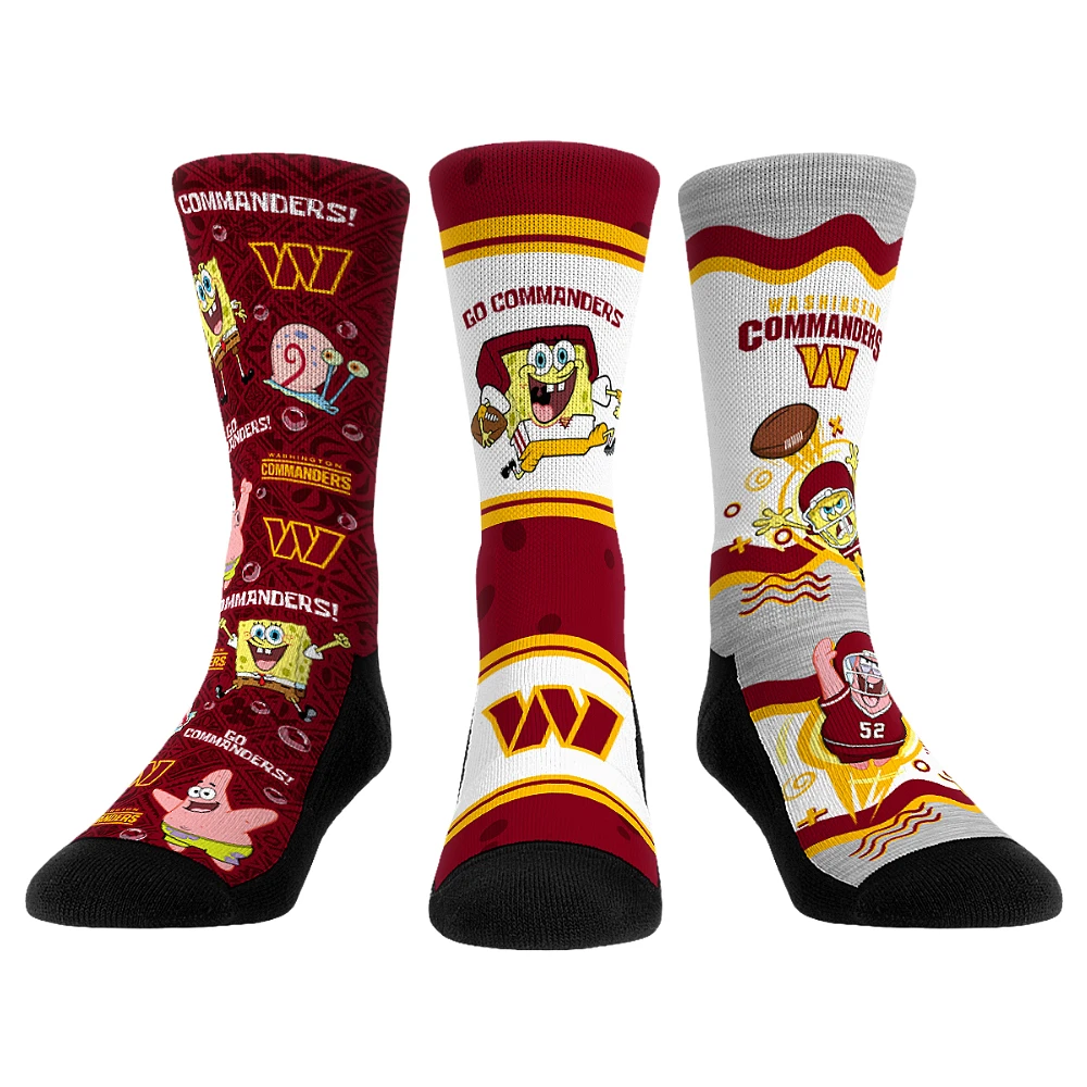 Unisex Rock Em Socks Washington Commanders NFL x Nickelodeon Spongebob Squarepants 3-Pack Crew Set