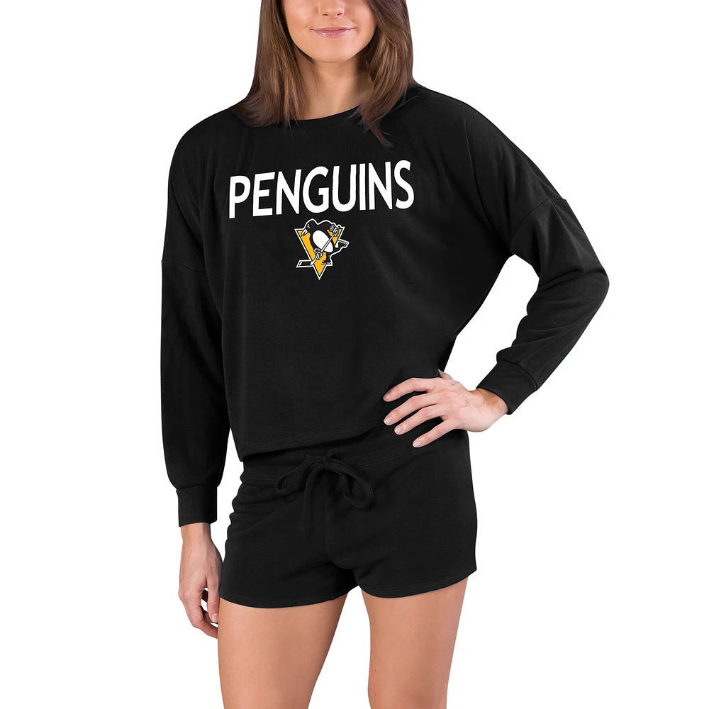 Women's Concepts Sport Black Pittsburgh Penguins Gather Long Sleeve Top & Shorts Set