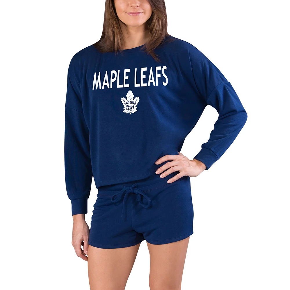 Women's Concepts Sport Blue Toronto Maple Leafs Gather Long Sleeve Top & Shorts Set