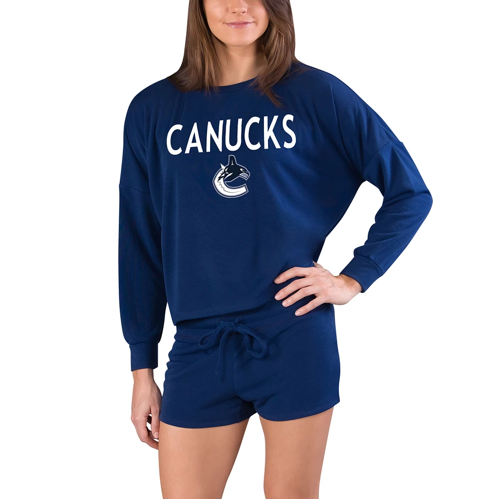 Women's Concepts Sport Blue Vancouver Canucks Gather Long Sleeve Top & Shorts Set
