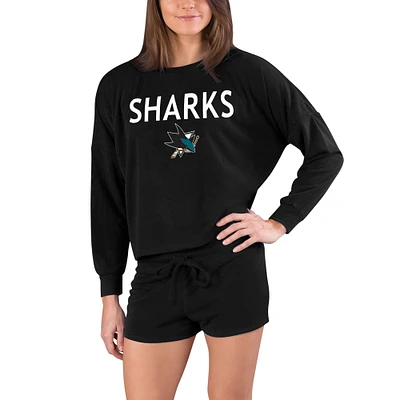 Women's Concepts Sport Black San Jose Sharks Gather Long Sleeve Top & Shorts Set