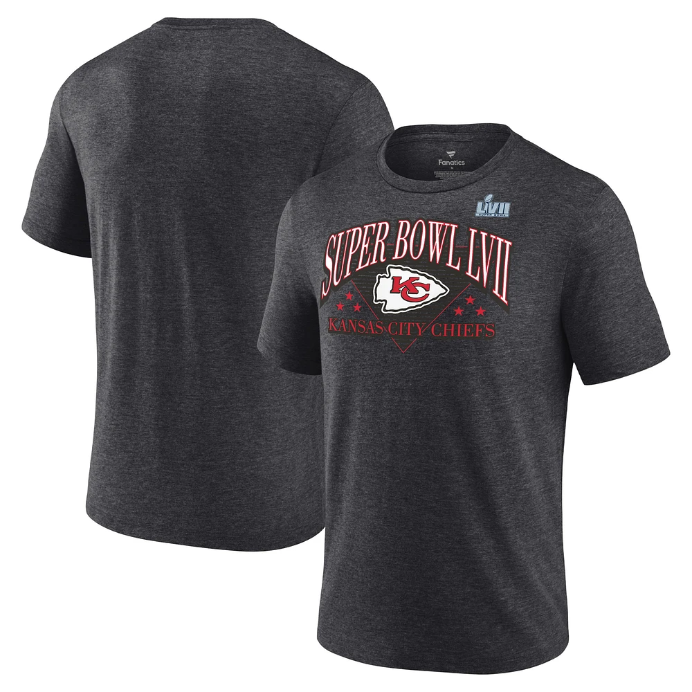 Men's Fanatics Heather Charcoal Kansas City Chiefs Super Bowl LVII Tri-Blend Triangle Strategy T-Shirt