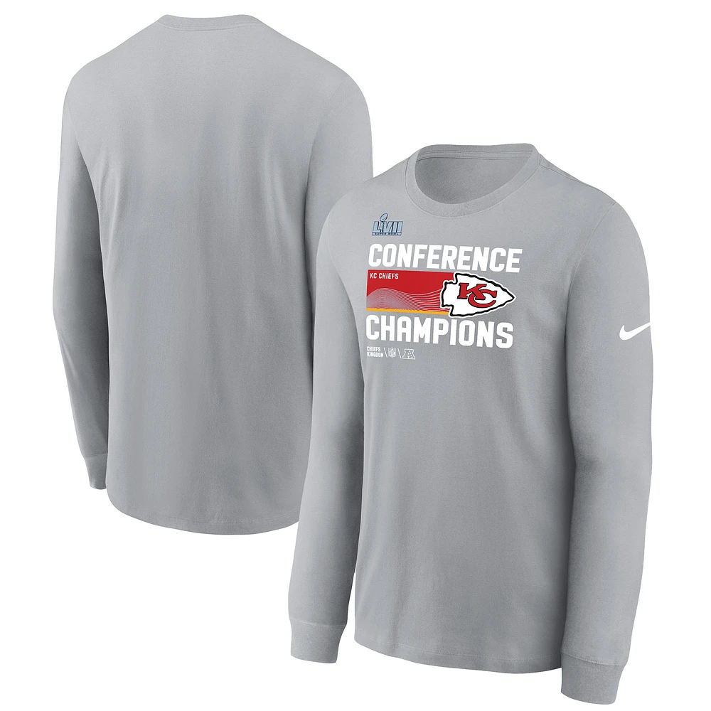 Men's Nike Gray Kansas City Chiefs 2022 AFC Champions Locker Room Trophy Collection Long Sleeve T-Shirt