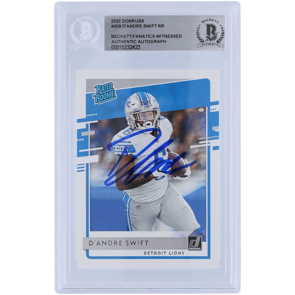 D'Andre Swift Detroit Lions Autographed 2020 Panini Donruss Rated Rookie #309 Beckett Fanatics Witnessed Authenticated Rookie Card