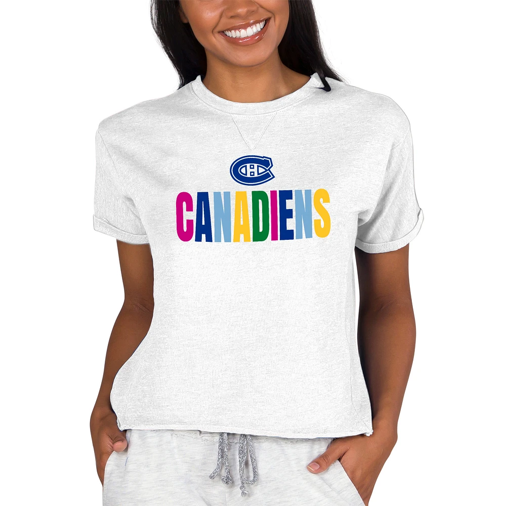 Women's Concepts Sport Oatmeal Montreal Canadiens Tri-Blend Mainstream Terry Short Sleeve Sweatshirt Top