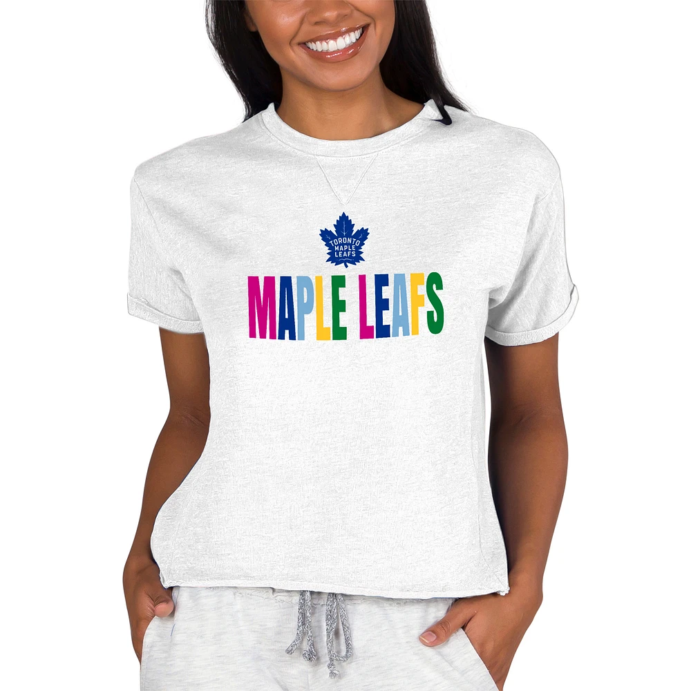 Women's Concepts Sport Oatmeal Toronto Maple Leafs Tri-Blend Mainstream Terry Short Sleeve Sweatshirt Top