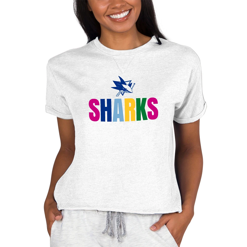 Women's Concepts Sport Oatmeal San Jose Sharks Tri-Blend Mainstream Terry Short Sleeve Sweatshirt Top
