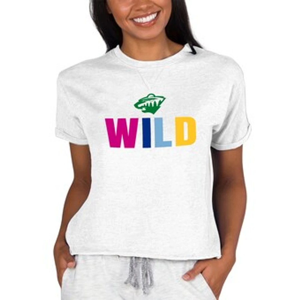 Women's Concepts Sport Oatmeal Minnesota Wild Tri-Blend Mainstream Terry Short Sleeve Sweatshirt Top