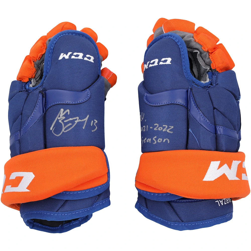Mathew Barzal New York Islanders Autographed Game-Used Royal CCM Gloves from the 2021-22 NHL Season with "G.U. 2021-2022 Season" Inscription
