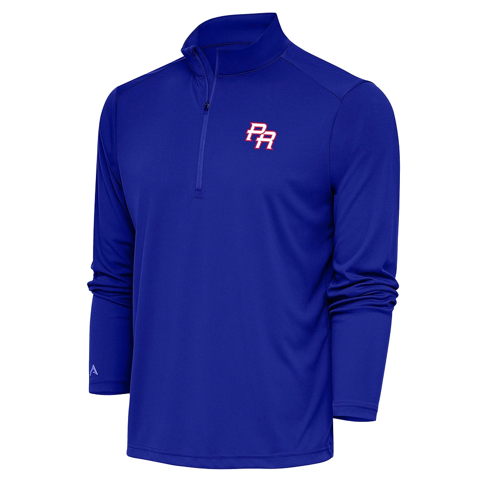 Men's Antigua Royal Puerto Rico Baseball 2023 World Classic Tribute Quarter-Zip Pullover Top