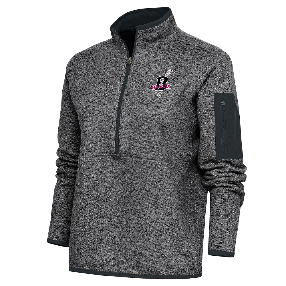 Women's Antigua Heather Charcoal Birmingham Black Barons Fortune Half-Zip Pullover Jacket