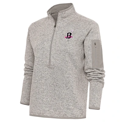 Women's Antigua Oatmeal Birmingham Black Barons Fortune Half-Zip Pullover Jacket