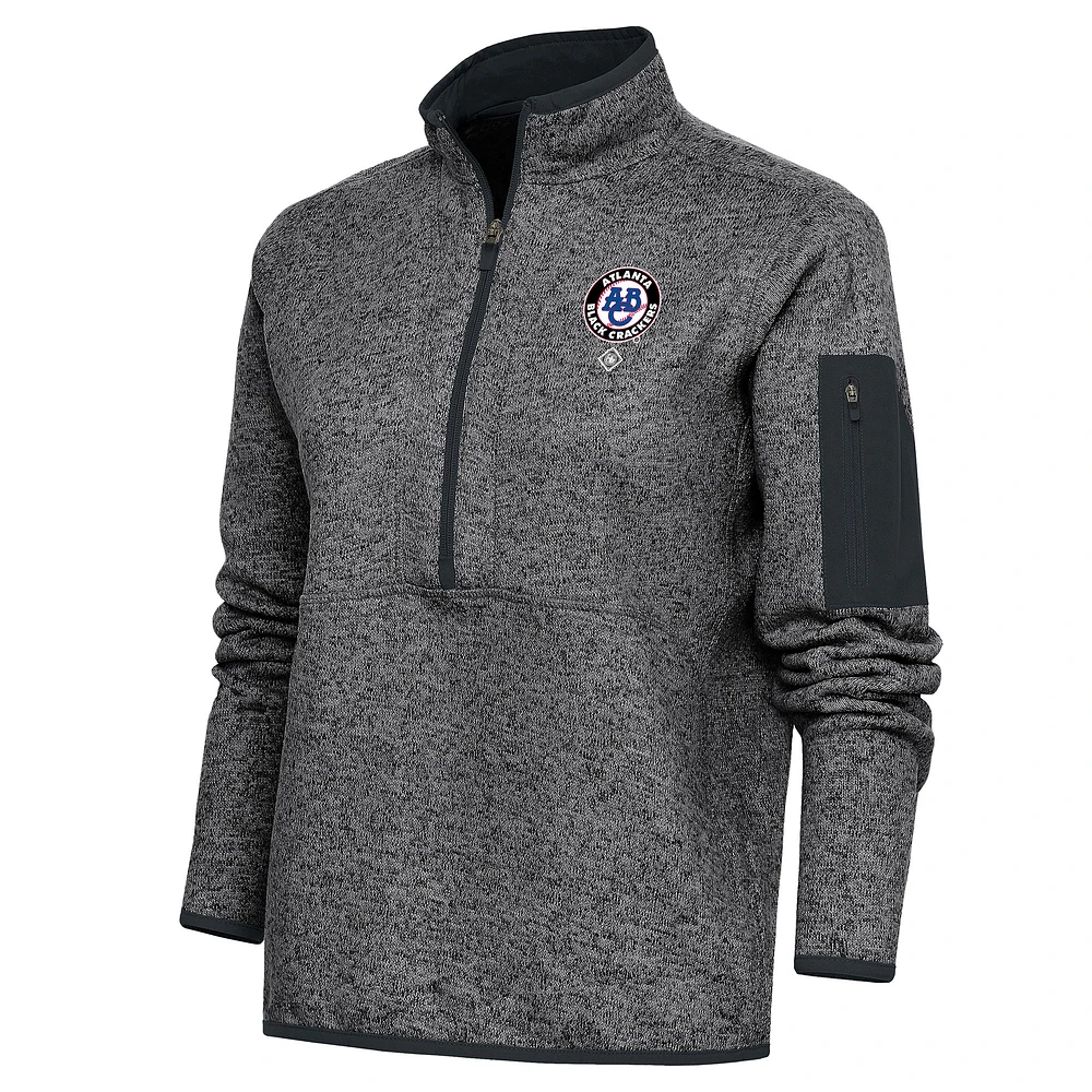 Women's Antigua Heather Charcoal Atlanta Black Crackers Fortune Half-Zip Pullover Jacket