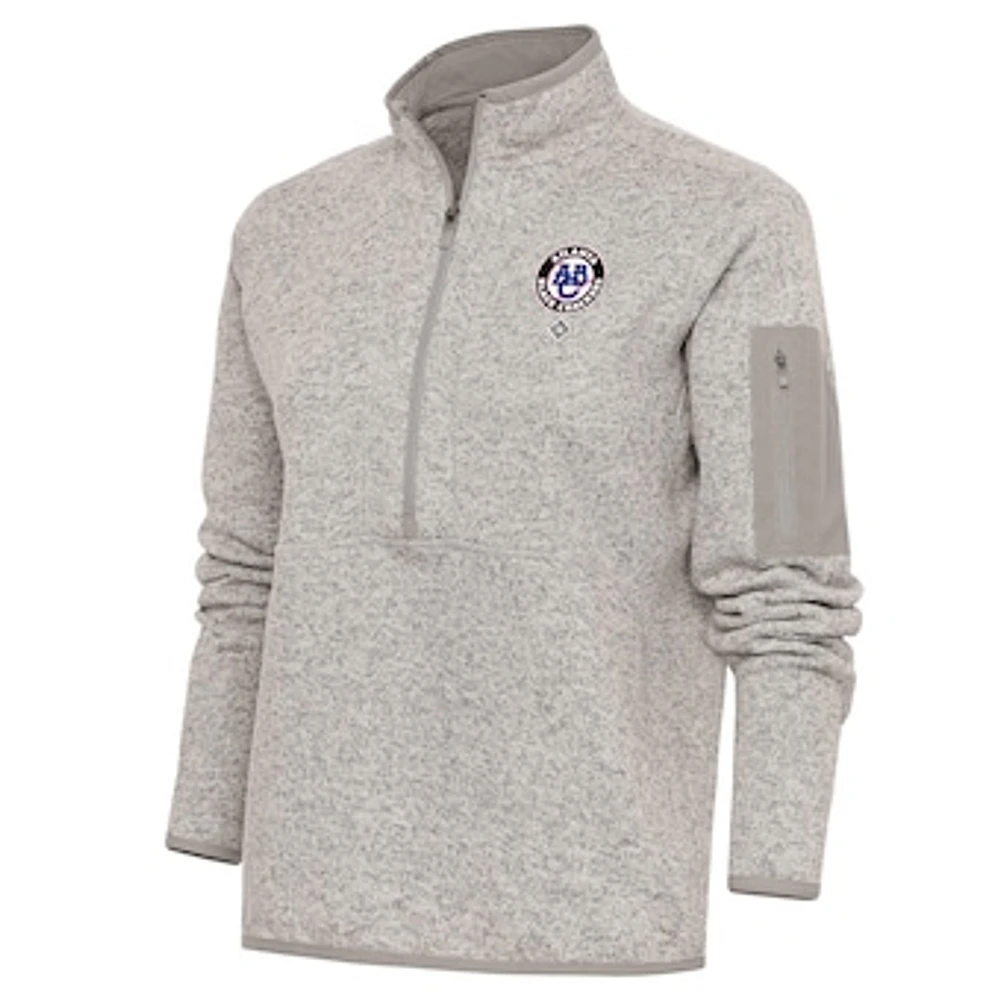 Women's Antigua Oatmeal Atlanta Black Crackers Fortune Half-Zip Pullover Jacket