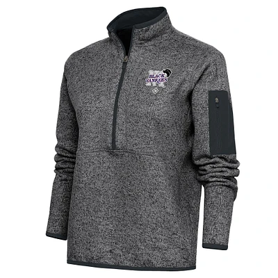 Women's Antigua Heather Charcoal New York Black Yankees Fortune Half-Zip Pullover Jacket