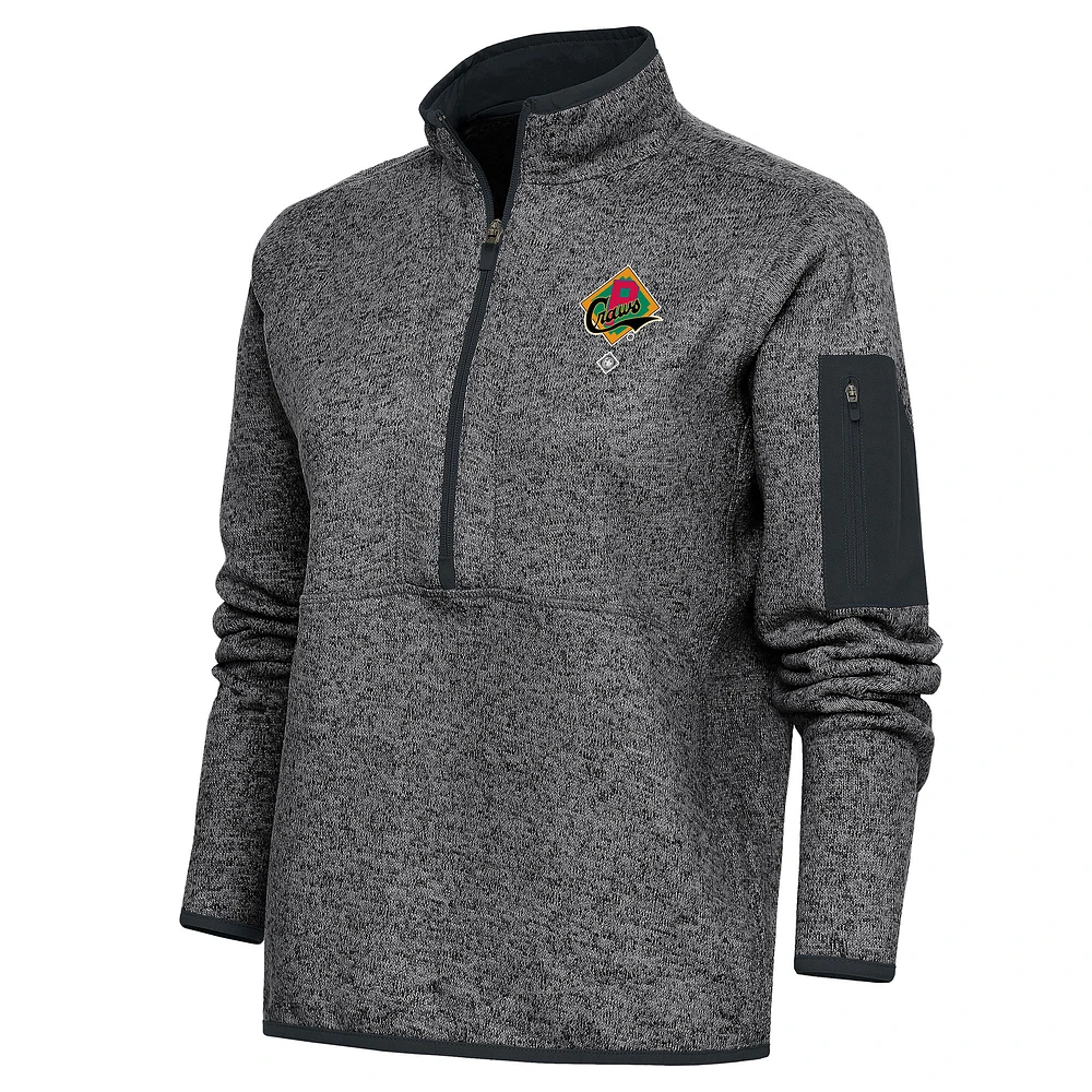 Women's Antigua Heather Charcoal Pittsburgh Crawfords Fortune Half-Zip Pullover Jacket