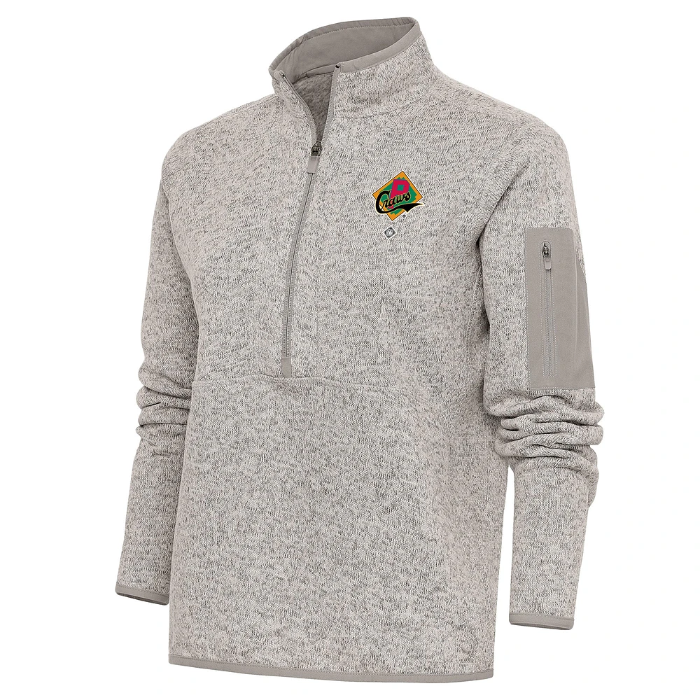 Women's Antigua Oatmeal Pittsburgh Crawfords Fortune Half-Zip Pullover Jacket