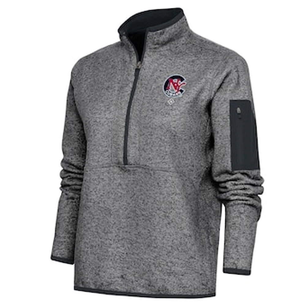 Women's Antigua Heather Charcoal New York Cubans Fortune Half-Zip Pullover Jacket