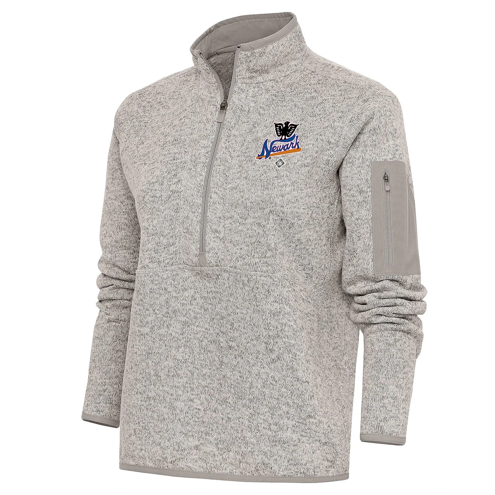 Women's Antigua Oatmeal Newark Eagles Fortune Half-Zip Pullover Jacket